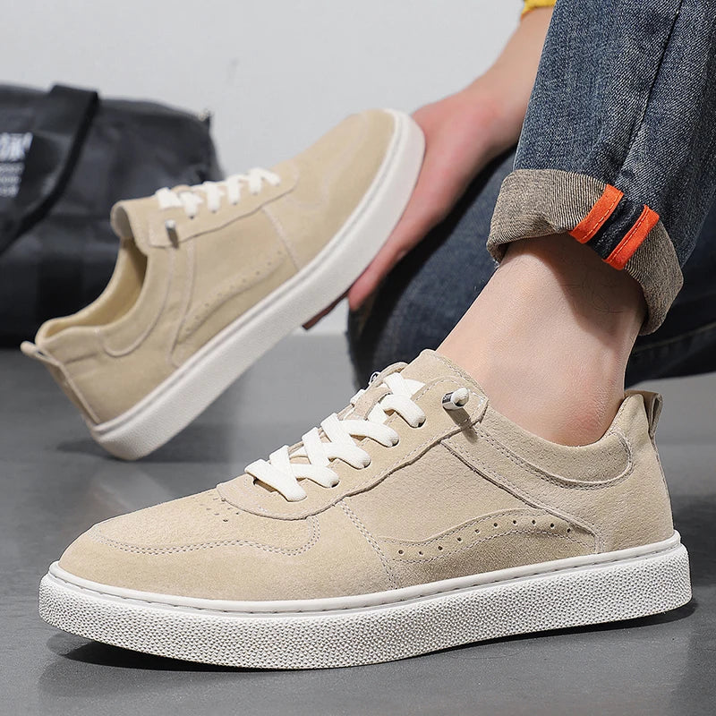 2025 Real Leather Men’s Sneakers – Korean Trend Style with Thick White Sole