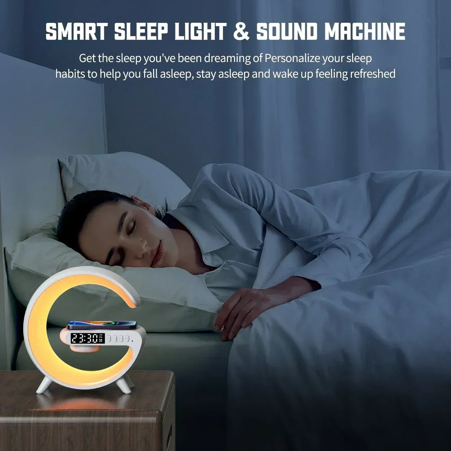 3-in-1 Fast Wireless Charger & Bluetooth Speaker with RGB Clock Light – For iPhone & Samsung