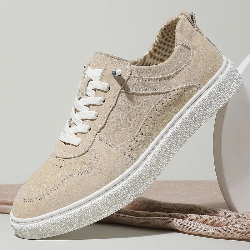 2025 Real Leather Men’s Sneakers – Korean Trend Style with Thick White Sole