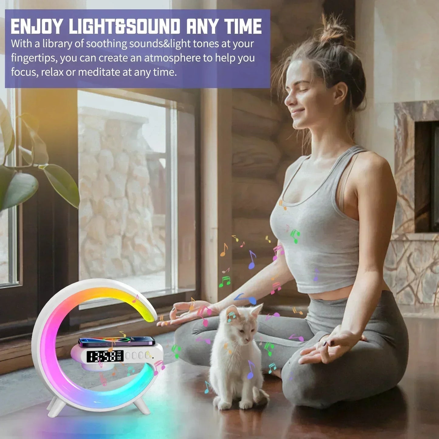 3-in-1 Fast Wireless Charger & Bluetooth Speaker with RGB Clock Light – For iPhone & Samsung