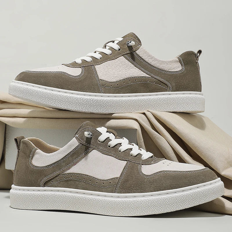 2025 Real Leather Men’s Sneakers – Korean Trend Style with Thick White Sole