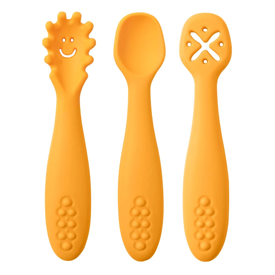 3PCS Baby Feeding Spoon Set – Soft Silicone Utensils for Newborns & Toddlers