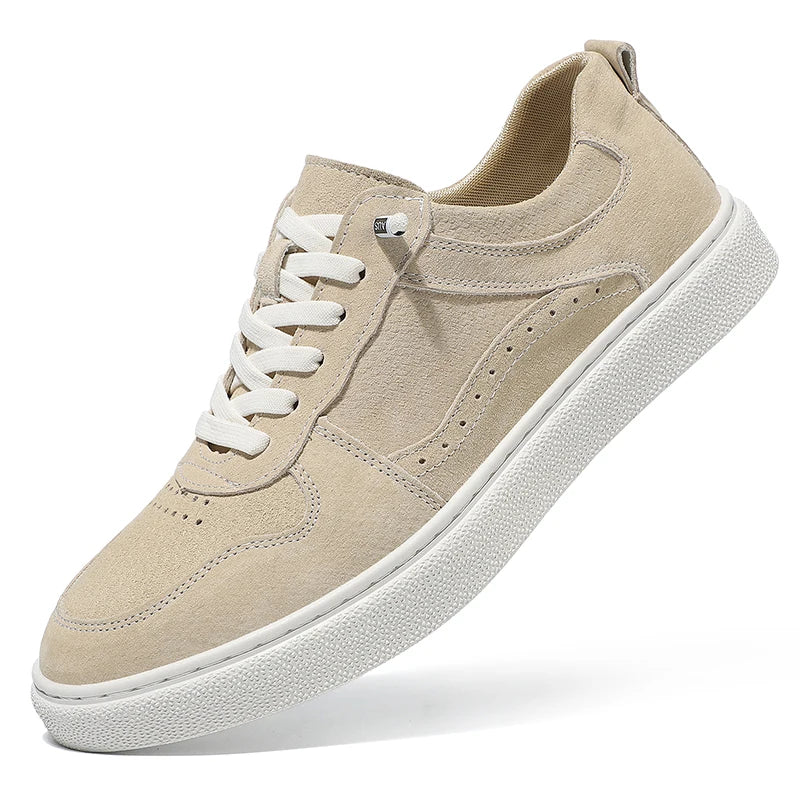 2025 Real Leather Men’s Sneakers – Korean Trend Style with Thick White Sole