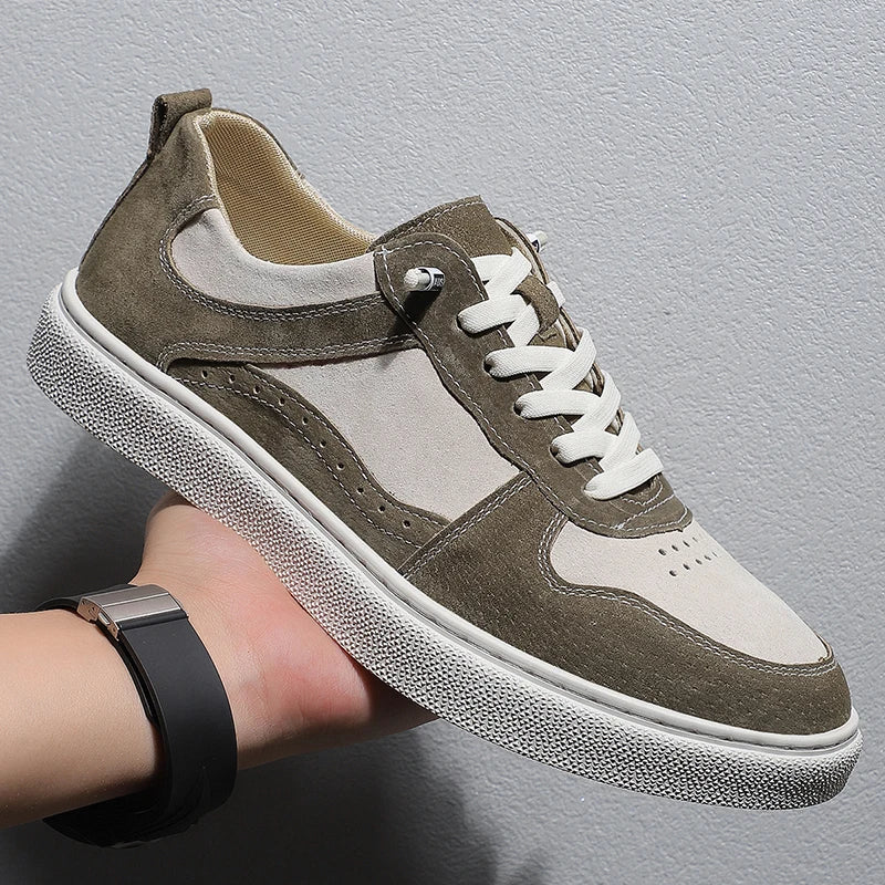 2025 Real Leather Men’s Sneakers – Korean Trend Style with Thick White Sole