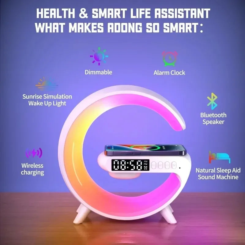 Fast wireless charger and LED clock with Bluetooth audio