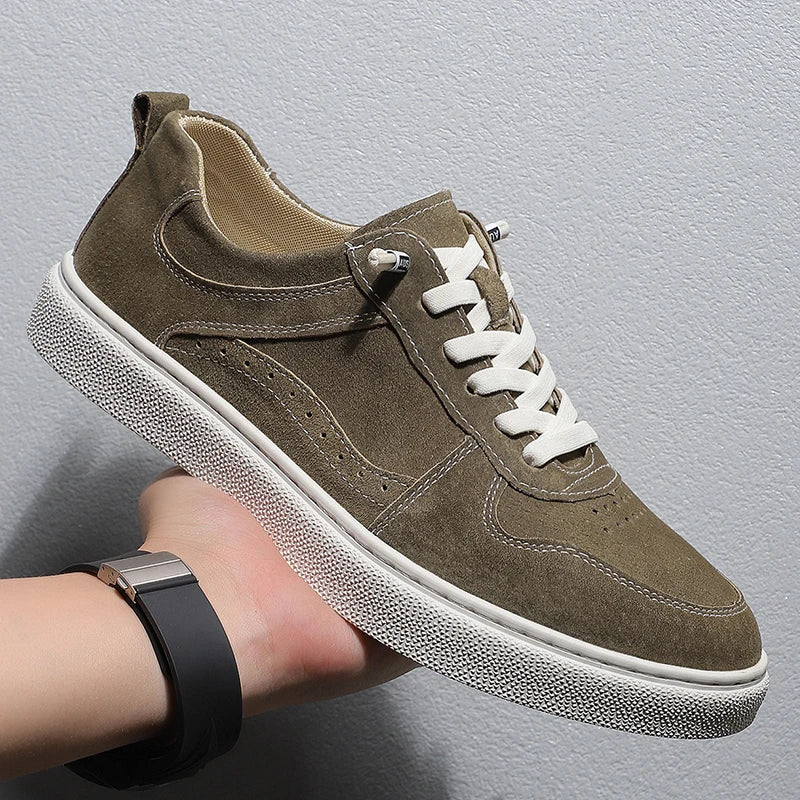 2025 Real Leather Men’s Sneakers – Korean Trend Style with Thick White Sole