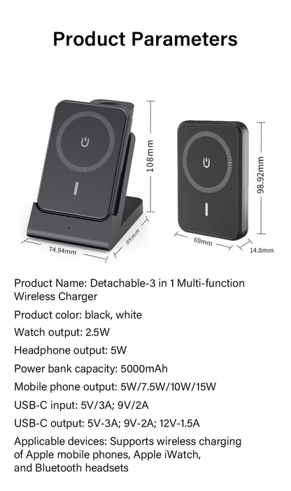 3-in-1 MagSafe Power Bank Wireless Charger for iPhone & iWatch
