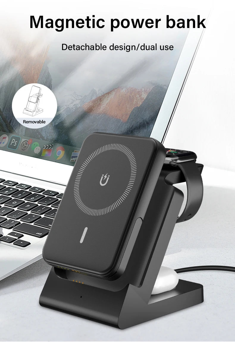 3-in-1 MagSafe Power Bank Wireless Charger for iPhone & iWatch